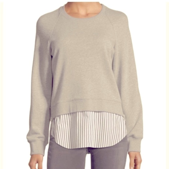 Derek Lam 10 Crosby Dark Gray Raglan Sweatshirt w/striped shirt-tail | Size Med - Picture 2 of 10